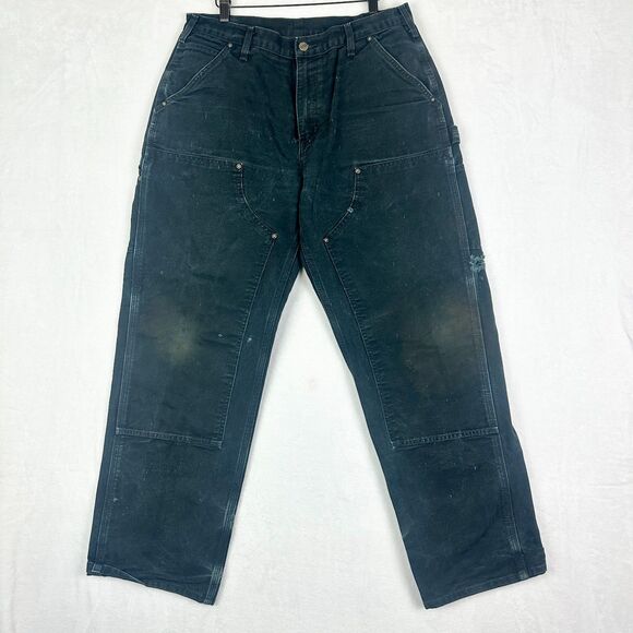Carhartt Double Knee Loose Straight Washed Duck Dungaree Work Pants Size 34x32 - Picture 1 of 7